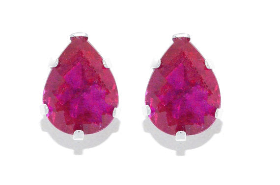 2 Carat Ruby Pear Shape Stud Earrings .925 Sterling Silver