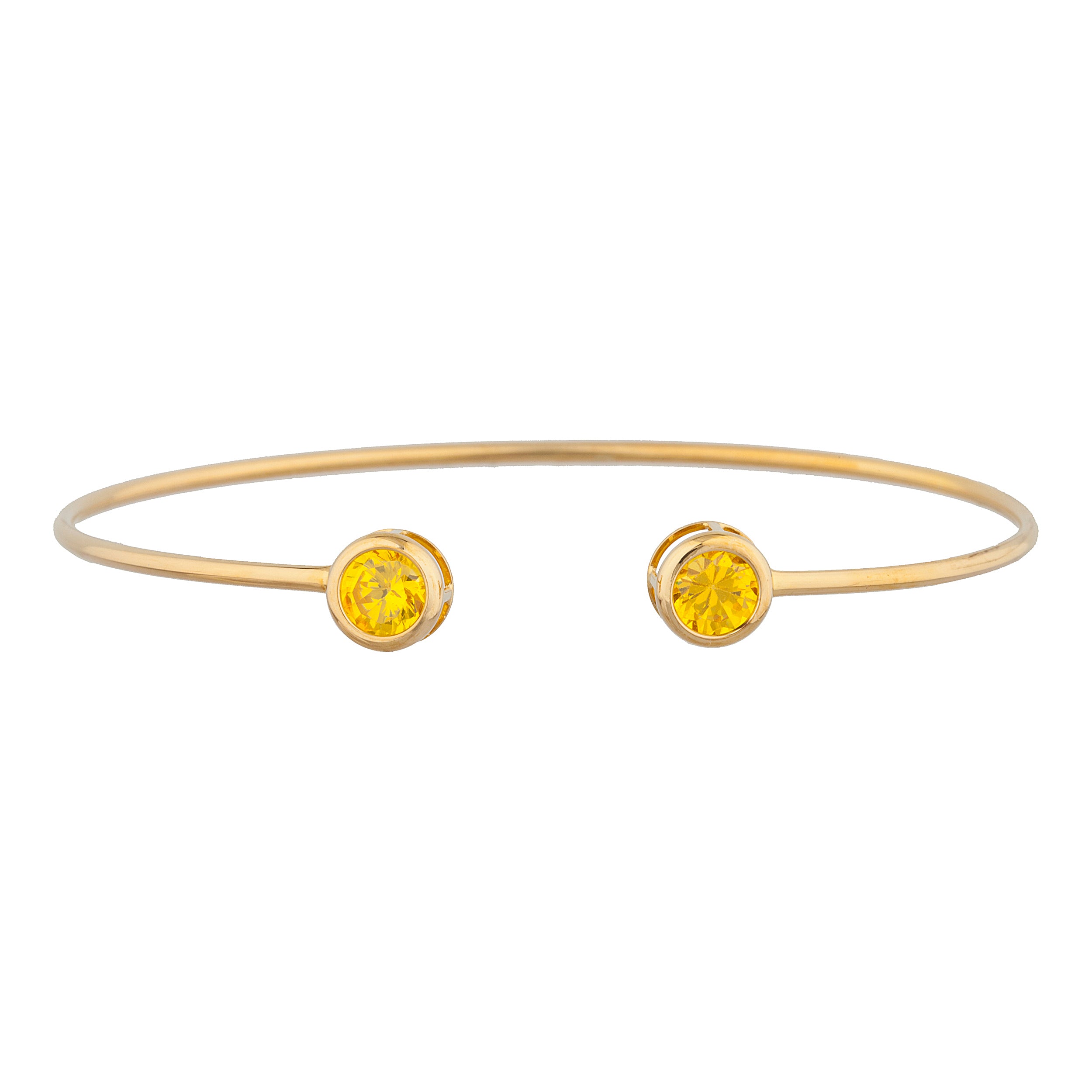 14Kt Gold Yellow Citrine Round Bezel Bangle Bracelet