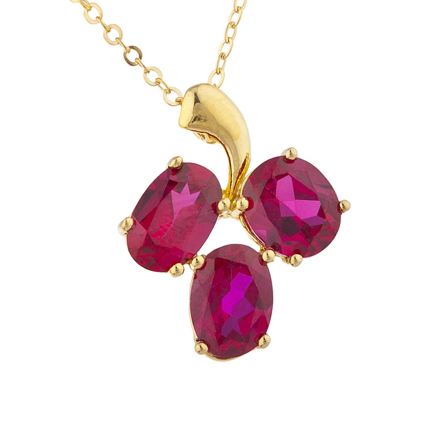 14Kt Yellow Gold Plated Created Ruby Oval Design Pendant