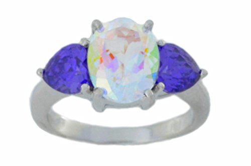 5 Ct Mercury Mist Oval & Amethyst Heart Ring .925 Sterling Silver Rhodium Finish