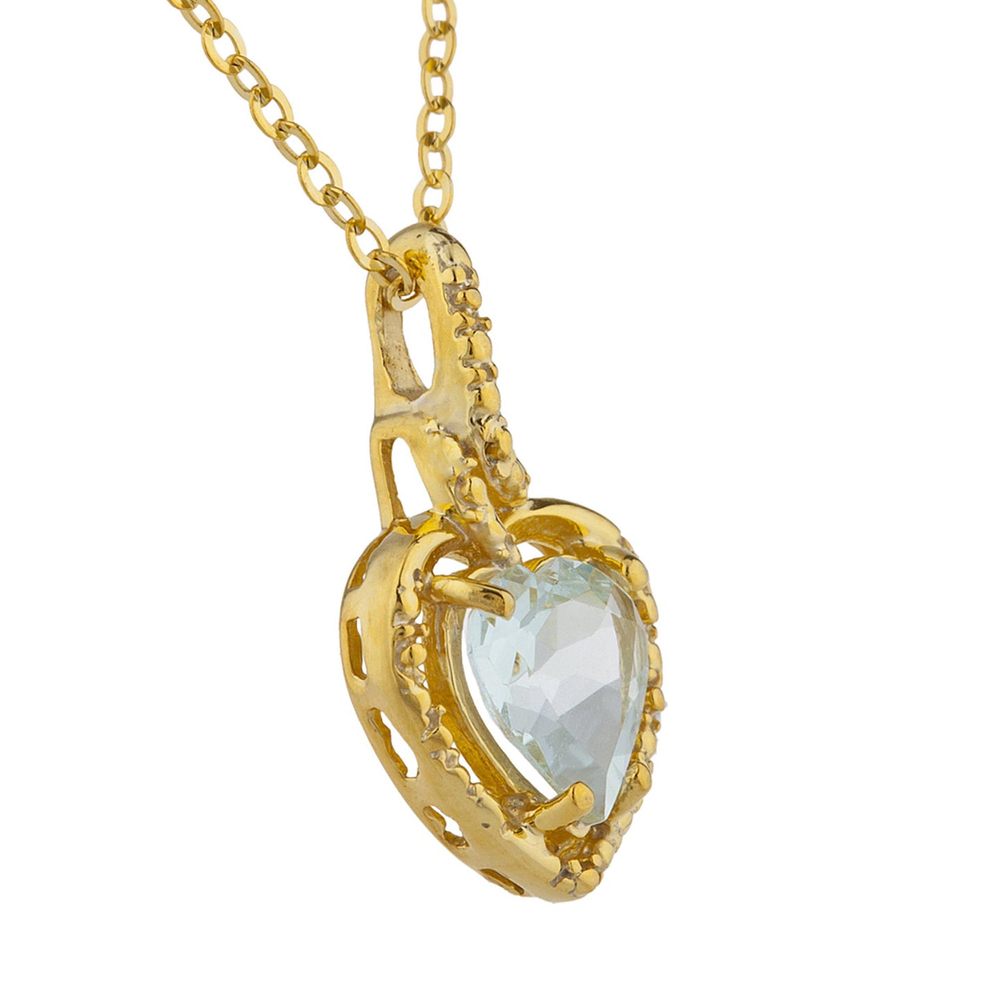 14Kt Gold Aquamarine Heart Design Pendant Necklace