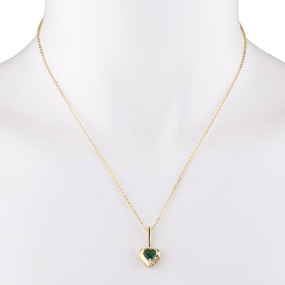 14Kt Yellow Gold Plated Emerald & Diamond Heart Pendant