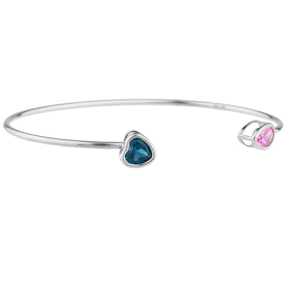 London Blue Topaz Heart & Pink Sapphire Pear Bezel Bangle Bracelet .925 Sterling Silver Rhodium Finish