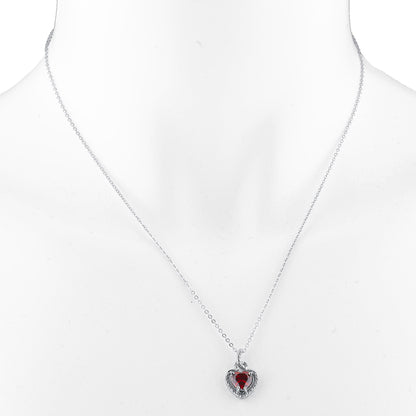 14Kt Gold Garnet Heart Design Pendant Necklace