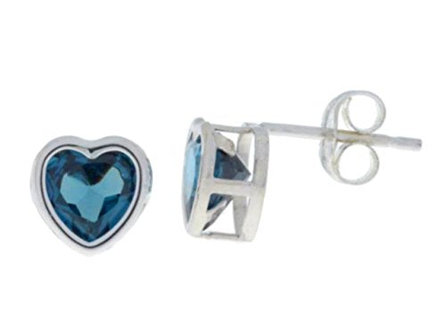 14Kt White Gold London Blue Topaz Heart Bezel Stud Earrings