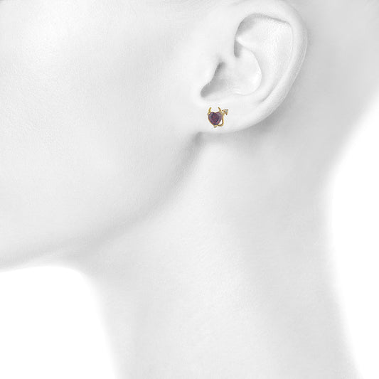 14Kt Gold Garnet & Diamond Devil Heart Stud Earrings