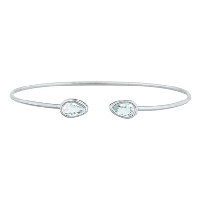 14Kt Gold Genuine Aquamarine Pear Bezel Bangle Bracelet