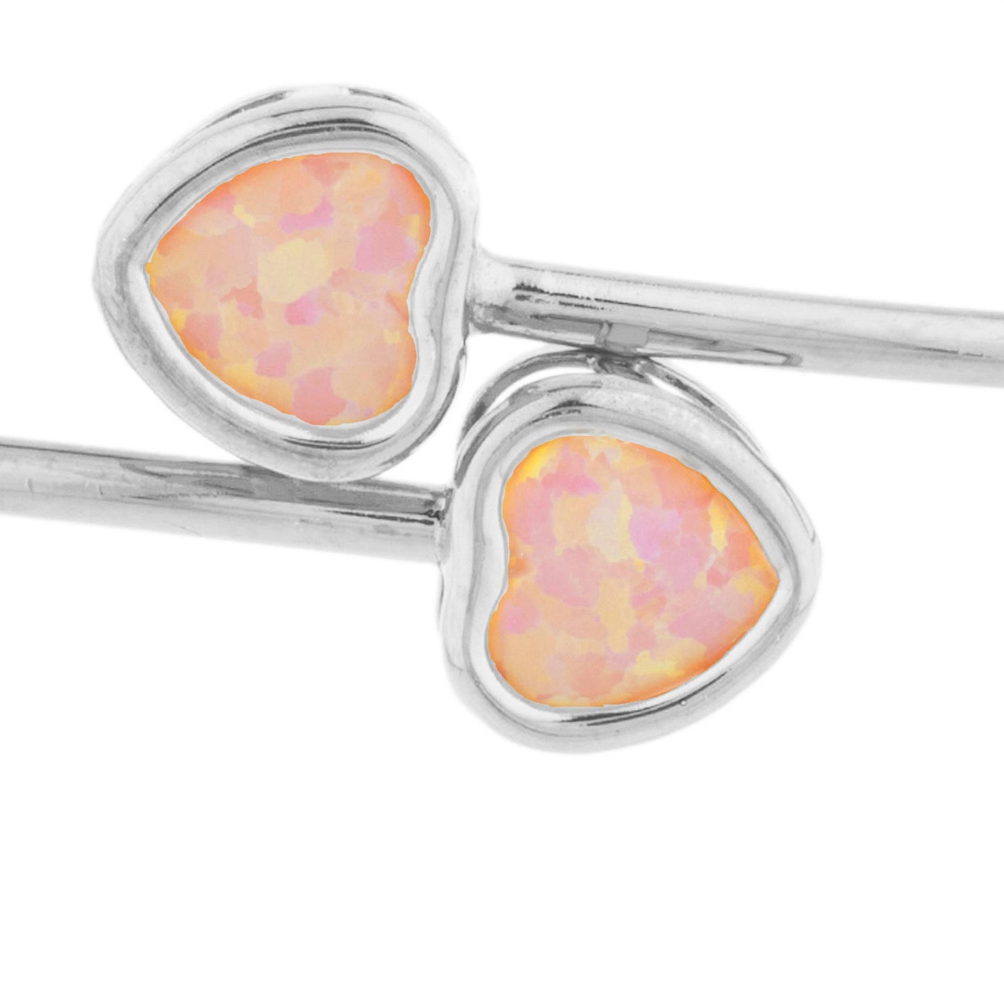 Pink Opal Heart Bezel Bangle Bracelet .925 Sterling Silver