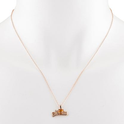 14Kt Gold Orange Citrine & Diamond Heart Mom Pendant Necklace