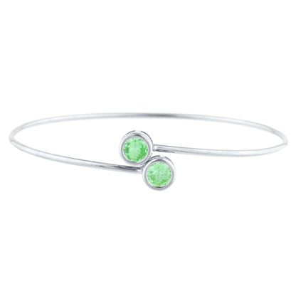 14Kt Gold Green Sapphire Round Bezel Bangle Bracelet