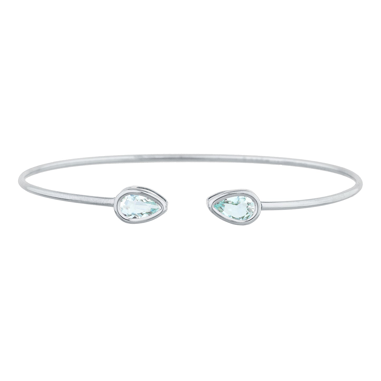 2 Ct Aquamarine Pear Bezel Bangle Bracelet .925 Sterling Silver