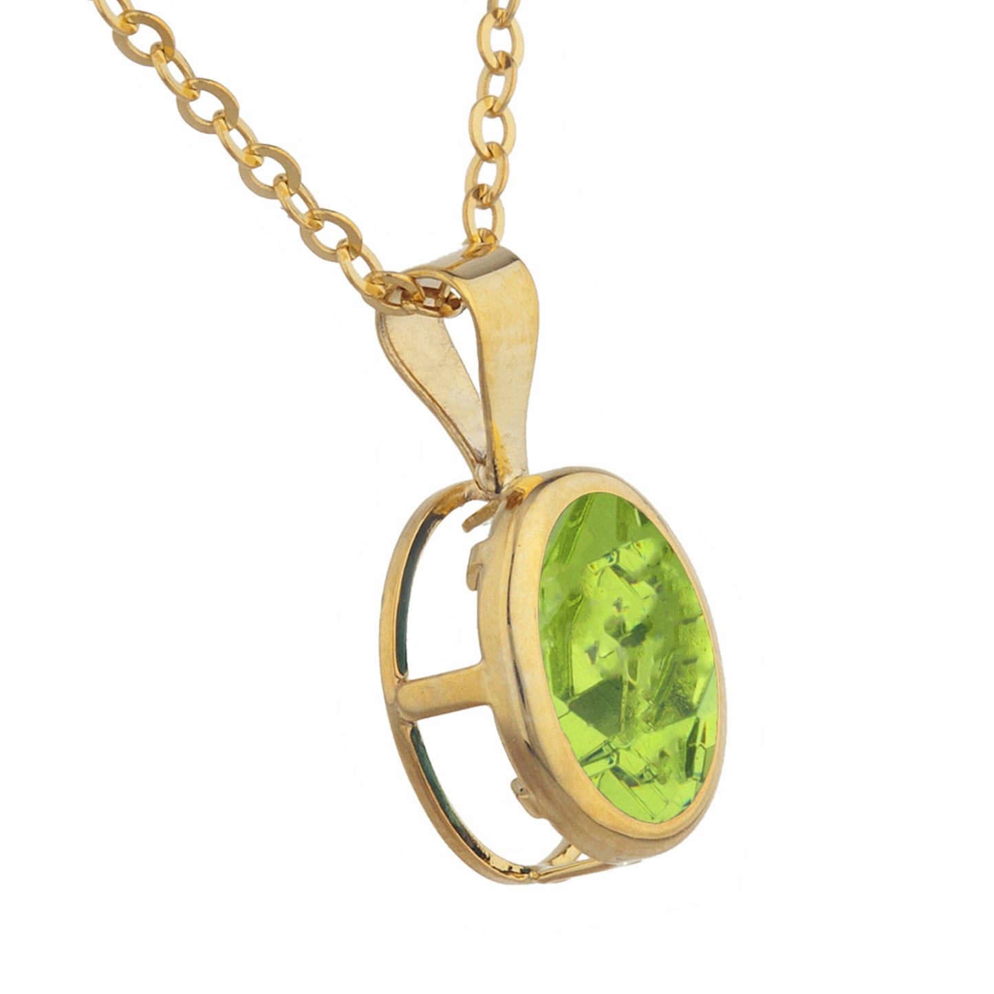 14Kt Gold Peridot Oval Bezel Pendant Necklace