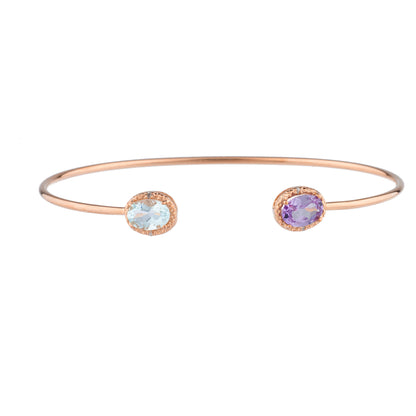 14Kt Gold Aquamarine & Alexandrite Diamond Oval Bangle Bracelet