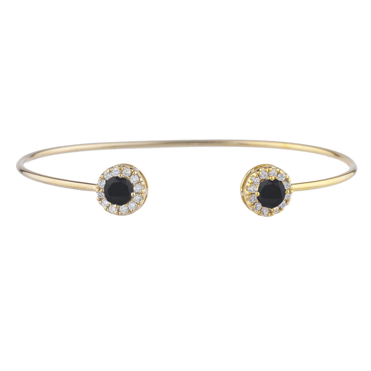 14Kt Gold Genuine Black Onyx Halo Design Bangle Bracelet