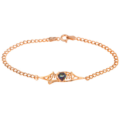 Natural Mystic Topaz & Diamond Heart Mom Bracelet 14Kt Rose Gold Plated Over .925 Sterling Silver