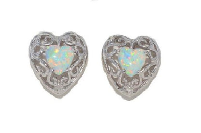 Opal Heart LOVE Diamond Stud Earrings .925 Sterling Silver