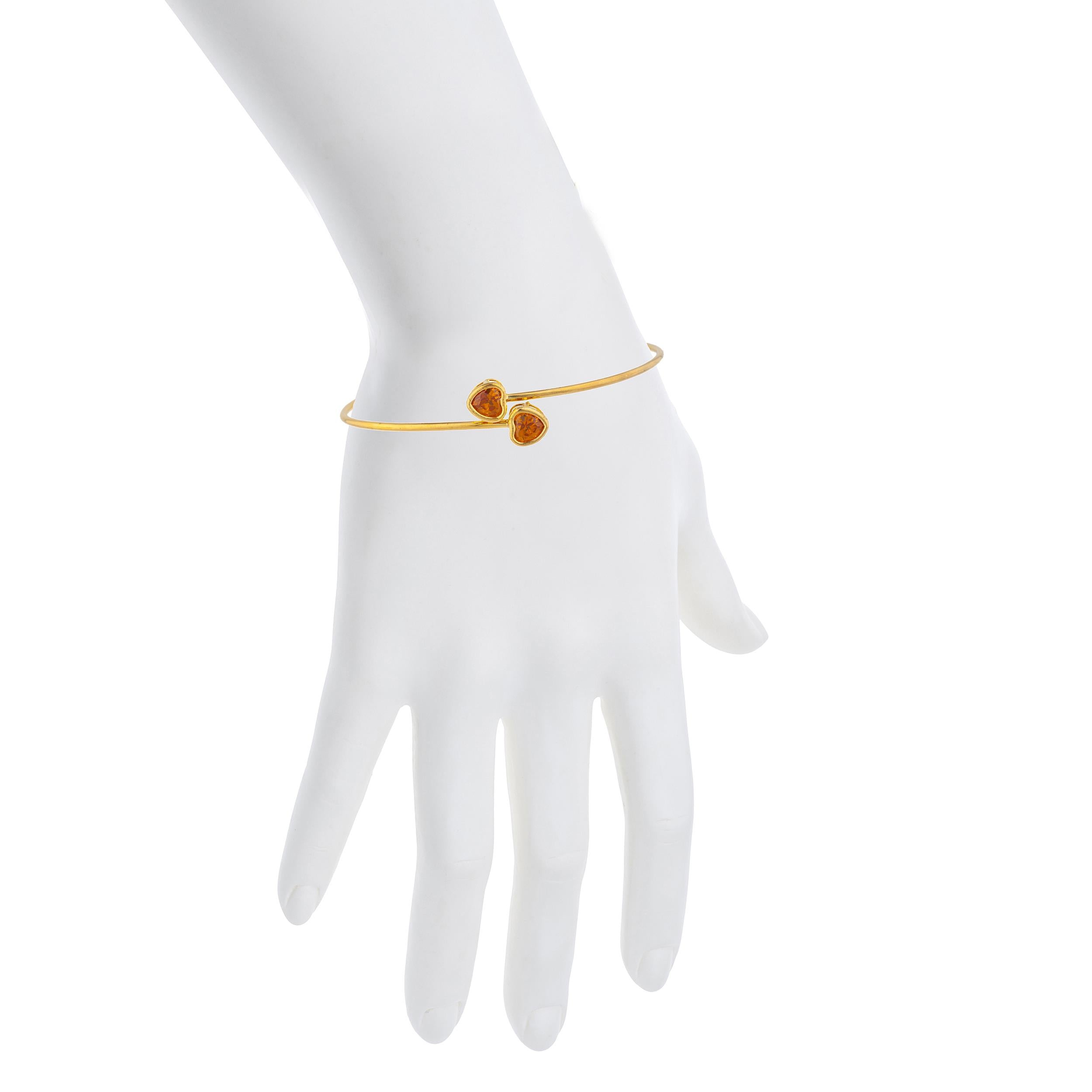 14Kt Yellow Gold Plated Orange Citrine Heart Bezel Bangle Bracelet