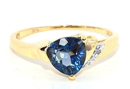 1.5 Ct London Blue Topaz & Diamond Trillion Ring .925 Sterling Silver 14Kt Yellow Gold Plated