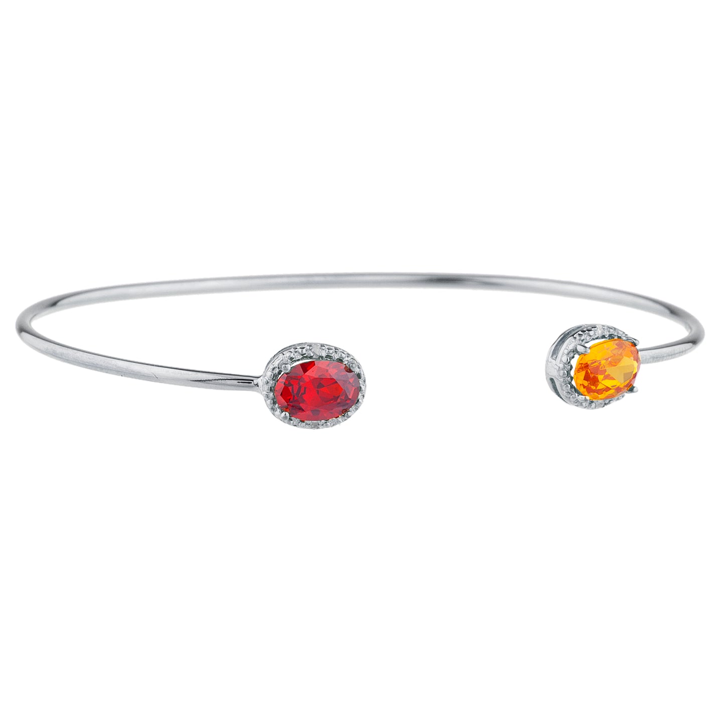 Garnet & Citrine Diamond Bangle Oval Bracelet .925 Sterling Silver Rhodium Finish