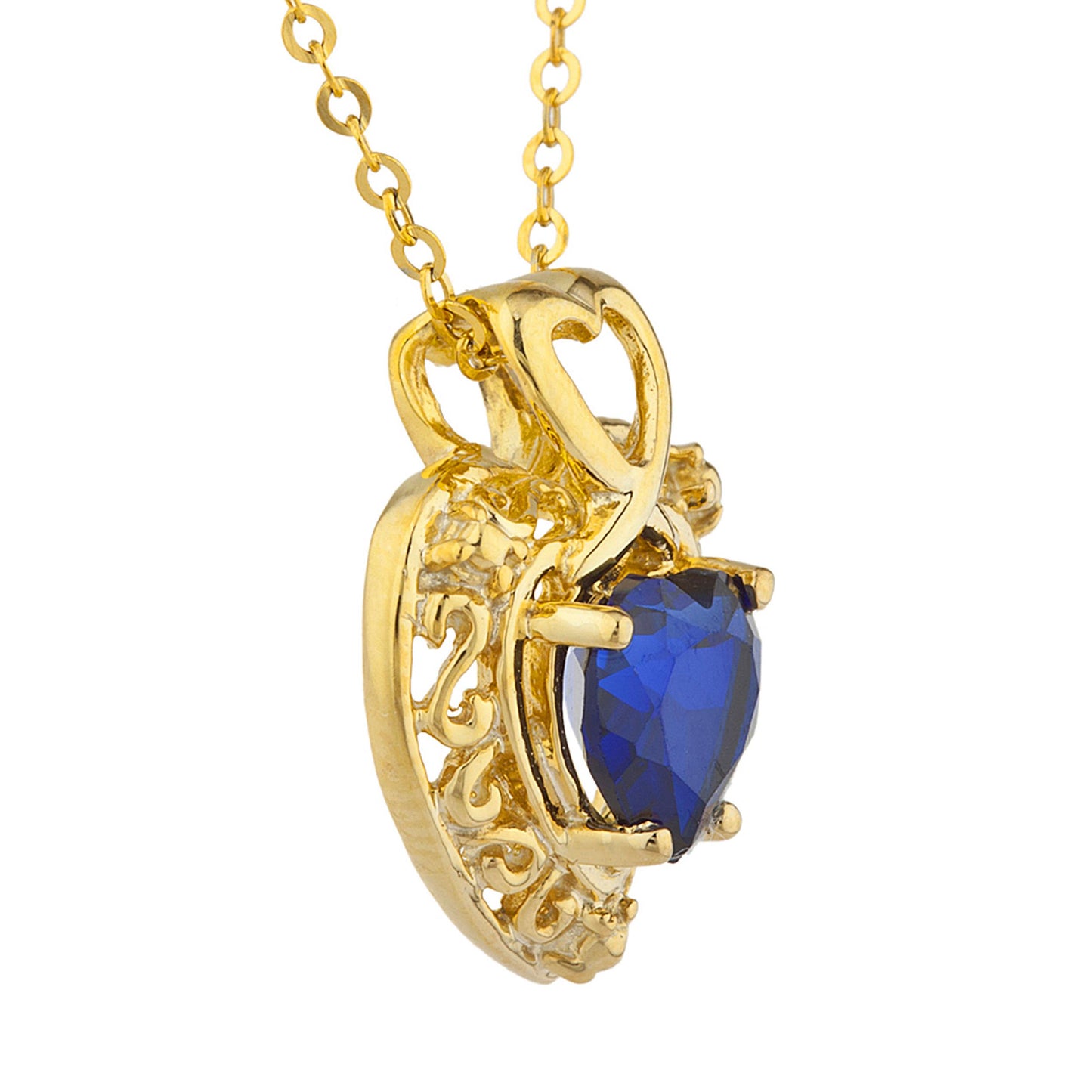 14Kt Yellow Gold Plated Blue Sapphire Heart Design Pendant