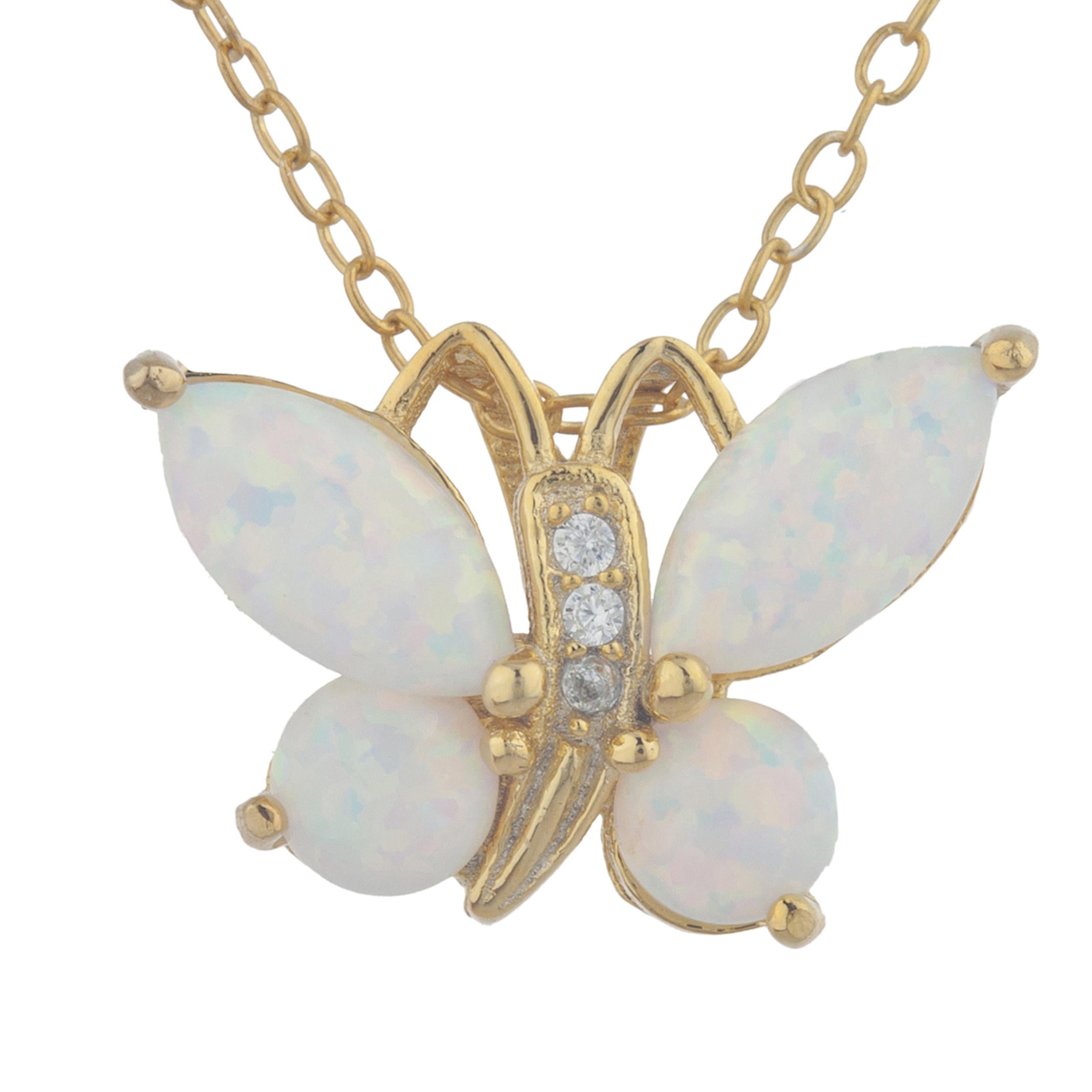 14Kt Yellow Gold Plated Opal Butterfly Pendant