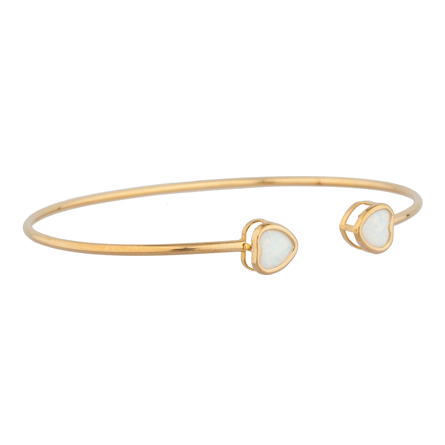 14Kt Yellow Gold Plated Genuine Opal Heart Bezel Bangle Bracelet