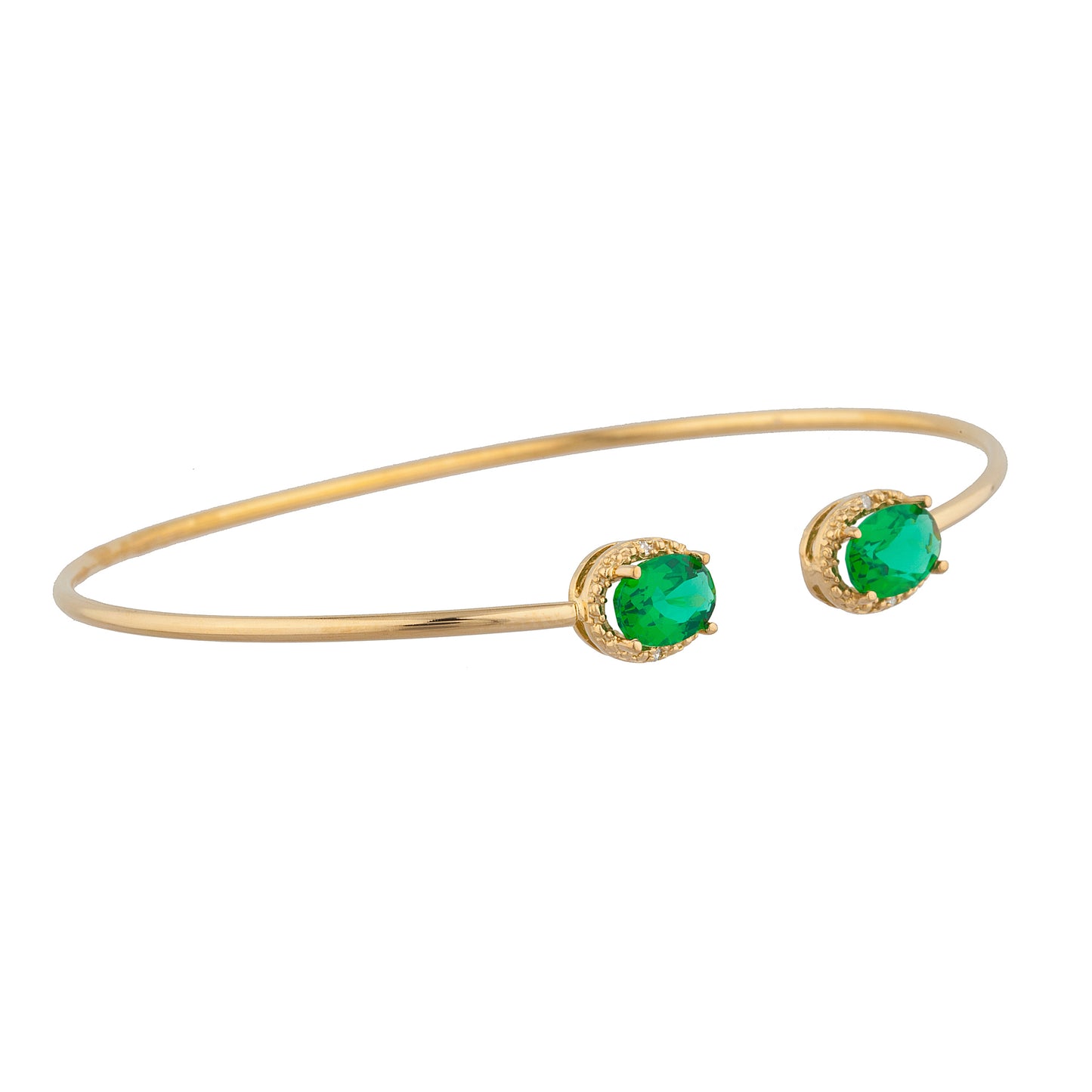 14Kt Gold Emerald & Diamond Oval Bangle Bracelet