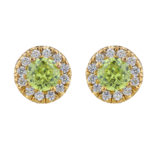 14Kt Gold 1 Ct Peridot Halo Design Stud Earrings