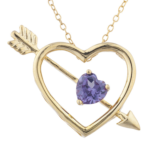 14Kt Gold Alexandrite Heart Bow & Arrow Pendant Necklace