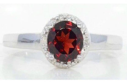 1 Ct Garnet & Diamond Round Ring .925 Sterling Silver Rhodium Finish