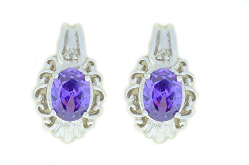 3 Ct Amethyst & Diamond Oval Stud Earrings .925 Sterling Silver