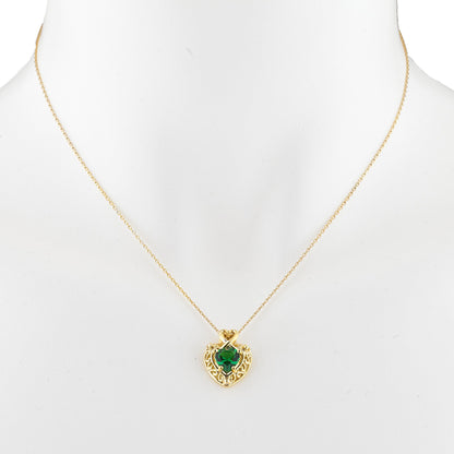 14Kt Gold Emerald Heart Design Pendant Necklace