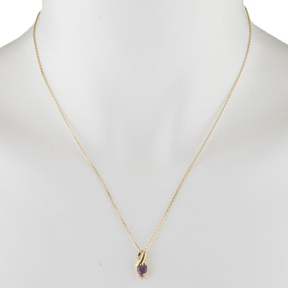 14Kt Gold Garnet & Diamond Round Design Pendant Necklace