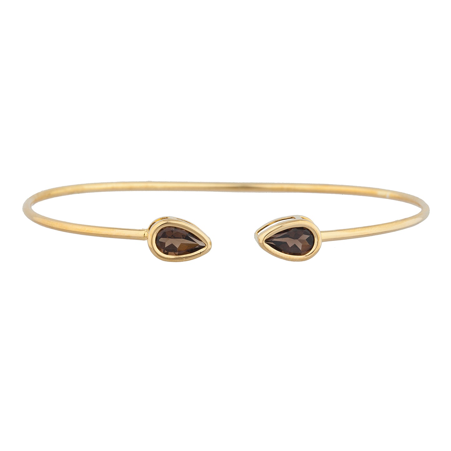 14Kt Gold Genuine Smoky Topaz Pear Bezel Bangle Bracelet