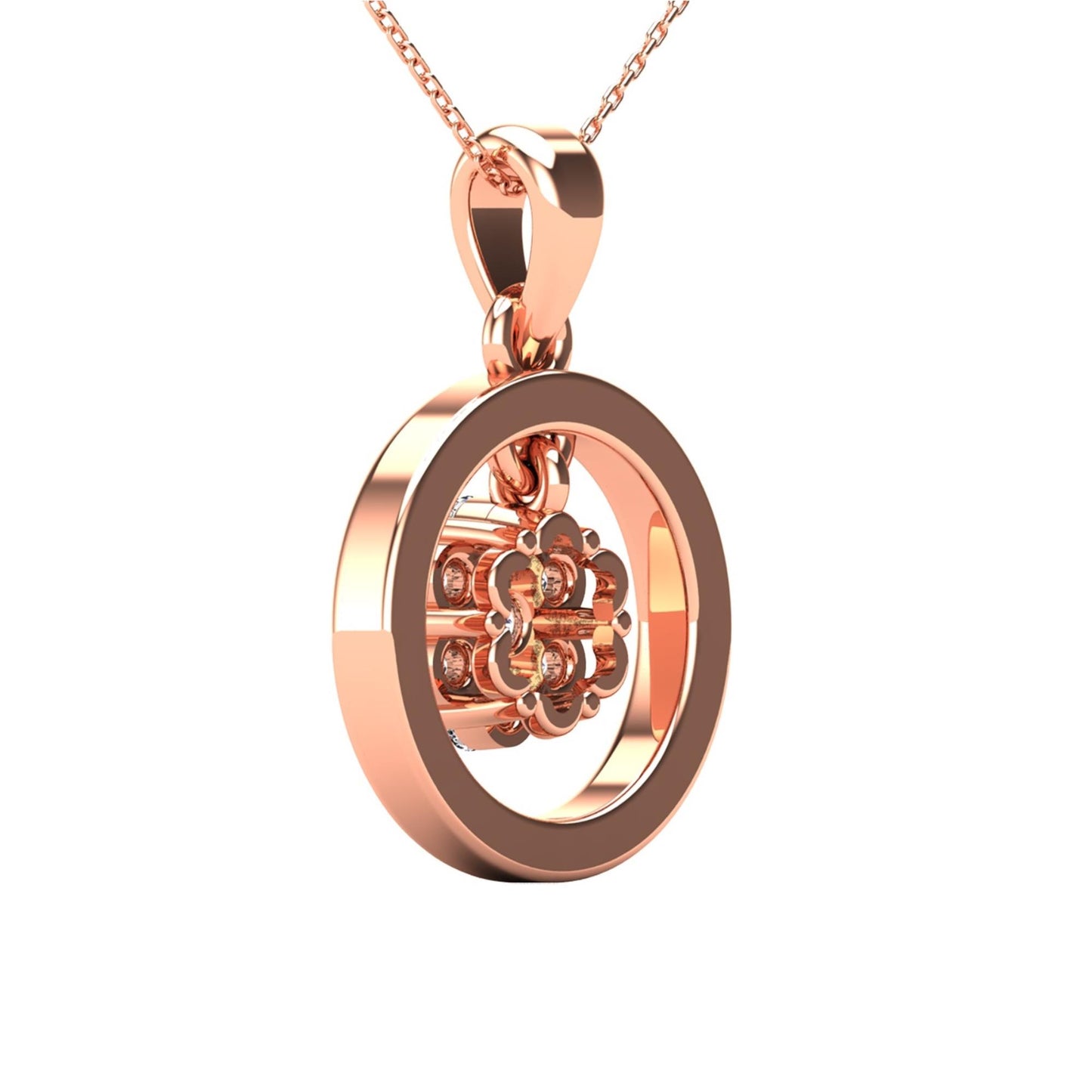 14Kt Rose Gold Genuine Natural Diamond Floating Round Pendant Necklace