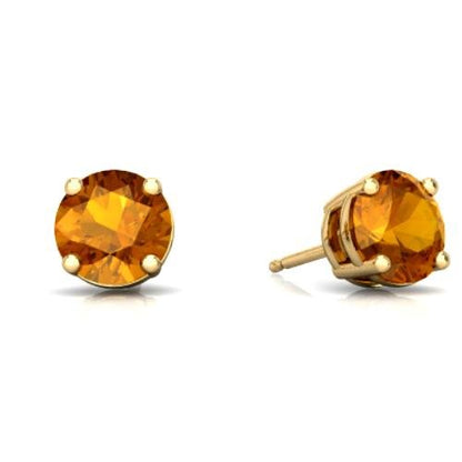 2 Ct Citrine Round Stud Earrings 14Kt Yellow Gold