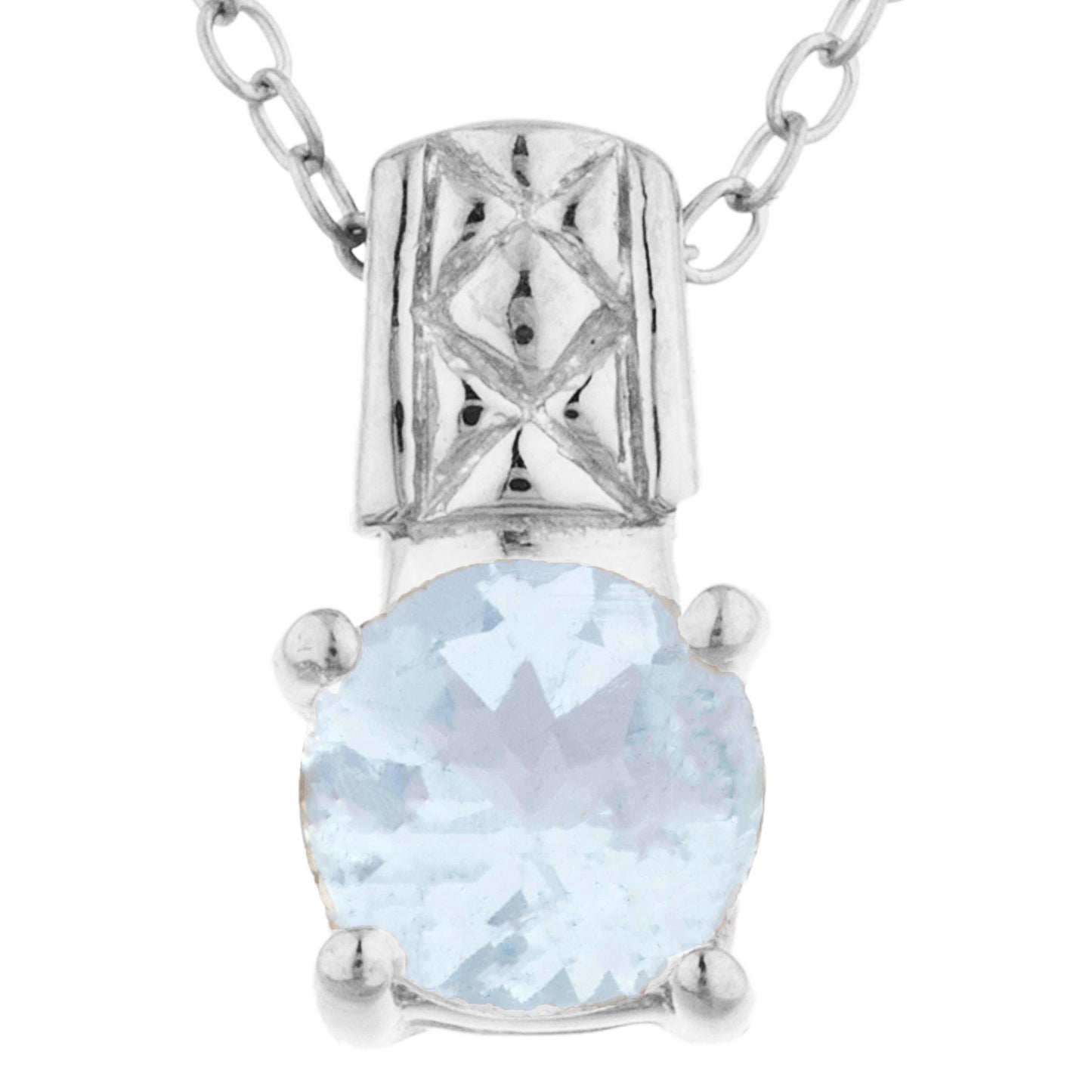 1 Ct Genuine Aquamarine Round Design Pendant .925 Sterling Silver