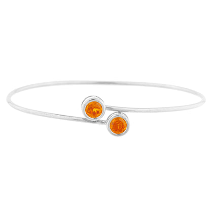 14Kt Gold Orange Citrine Round Bezel Bangle Bracelet