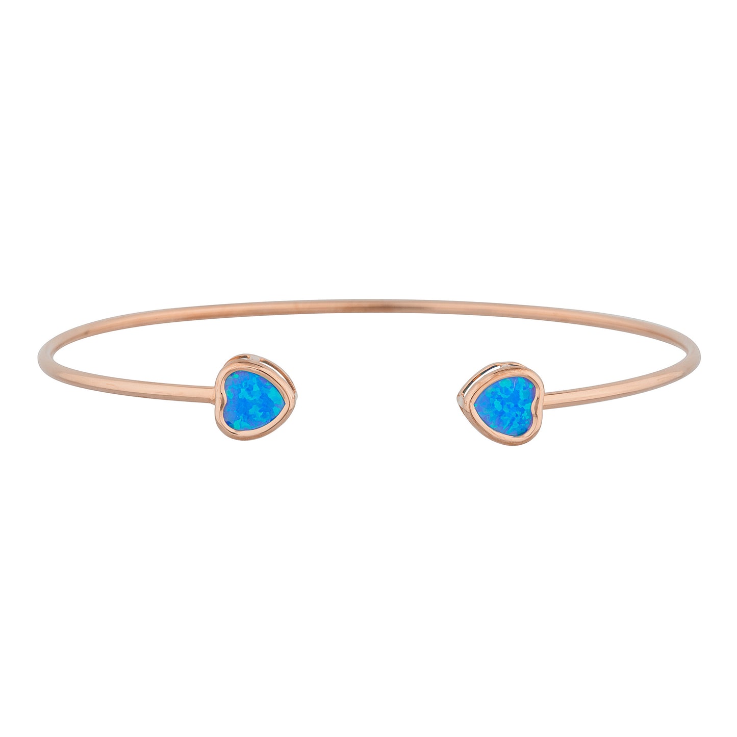 14Kt Rose Gold Plated Blue Opal Heart Bezel Bangle Bracelet