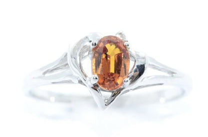 0.50 Ct Orange Citrine & Diamond Oval Heart Ring .925 Sterling Silver Rhodium Finish