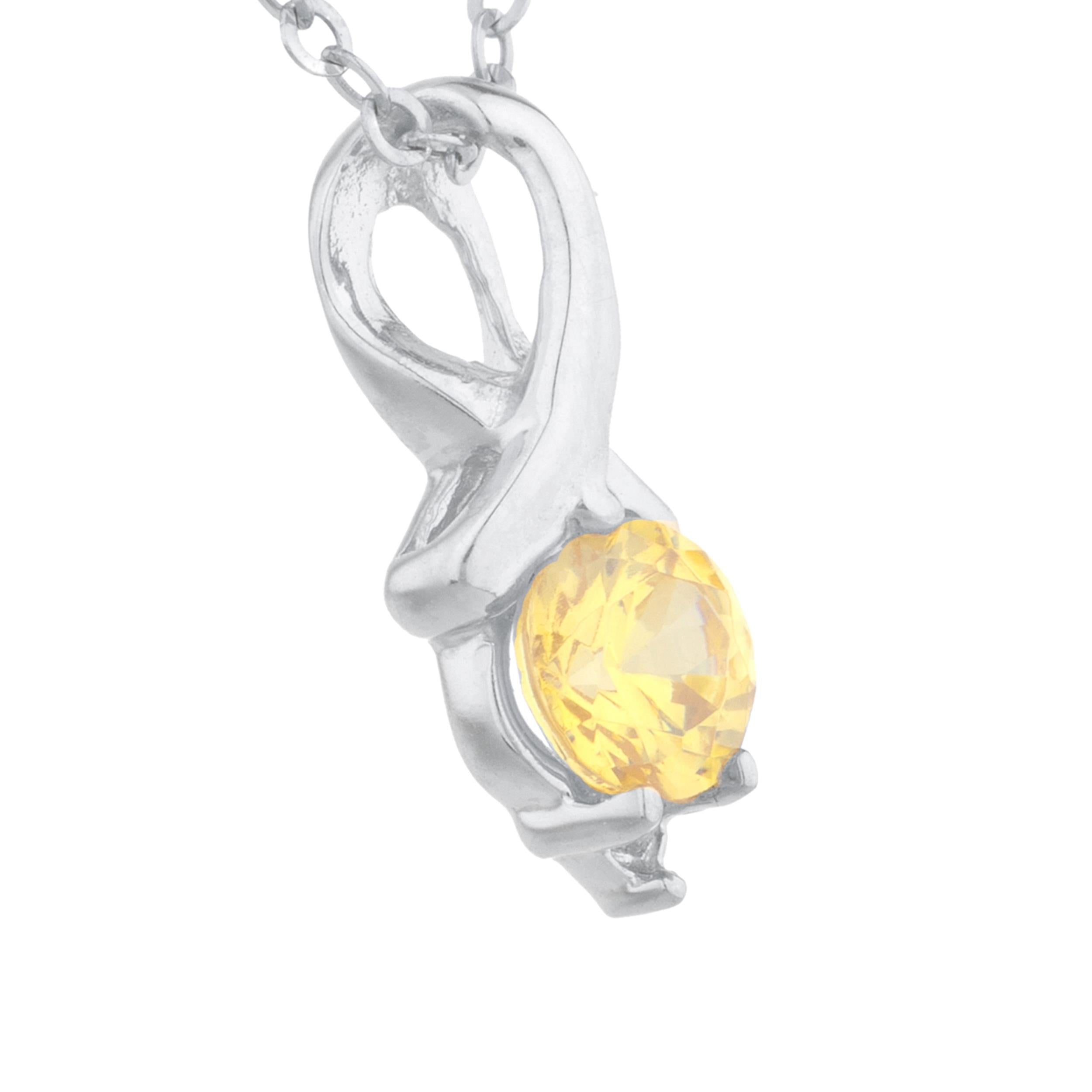 14Kt Gold Yellow Citrine & Diamond Round Design Pendant Necklace