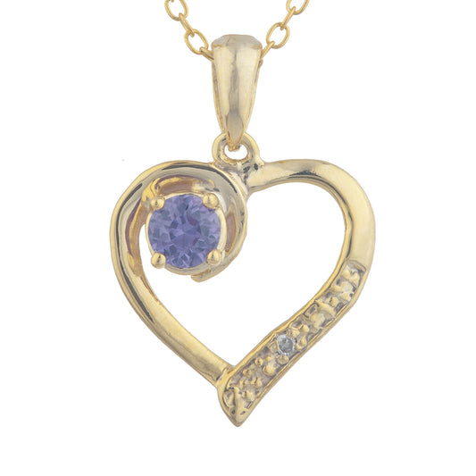 14Kt Yellow Gold Plated Alexandrite & Diamond Heart Pendant