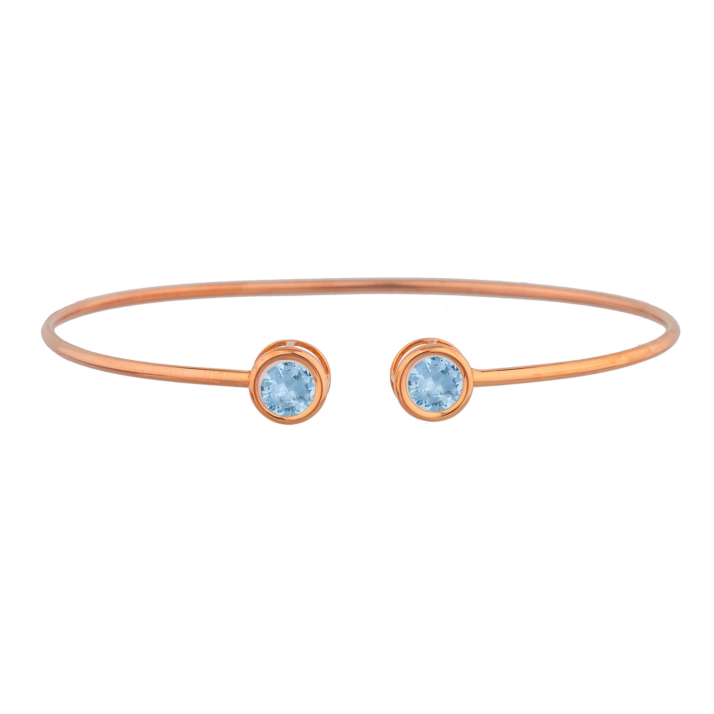 14Kt Rose Gold Plated Aquamarine Round Bezel Bangle Bracelet