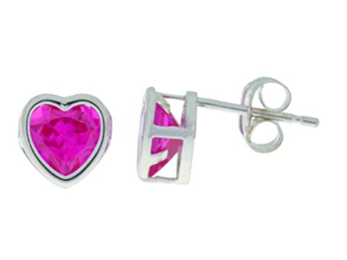 2 Ct Pink Sapphire Heart Bezel Stud Earrings .925 Sterling Silver