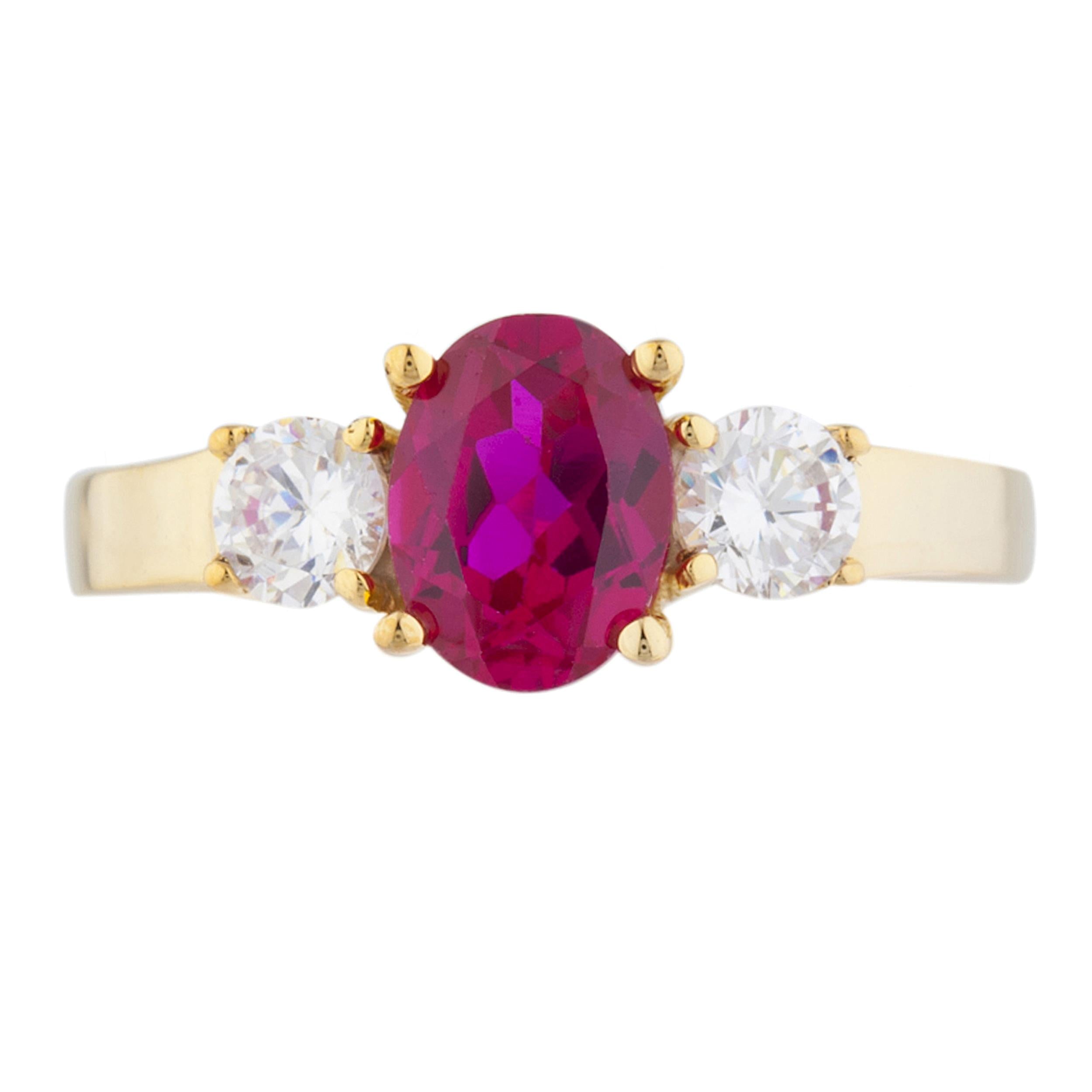 14Kt Gold 2 Ct Created Ruby & Zirconia Oval Ring