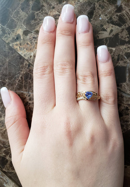 14Kt Gold Tanzanite & Diamond Heart Mom Ring