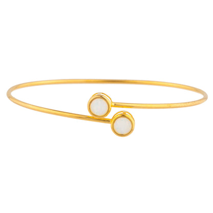 14Kt Yellow Gold Plated Genuine Opal Round Bezel Bangle Bracelet