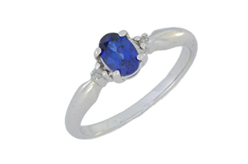 0.50 Ct Created Blue Sapphire & Diamond Oval Ring .925 Sterling Silver Rhodium Finish