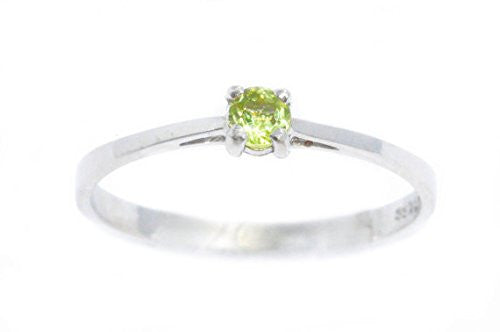 3mm Genuine Peridot Round Ring .925 Sterling Silver Rhodium Finish