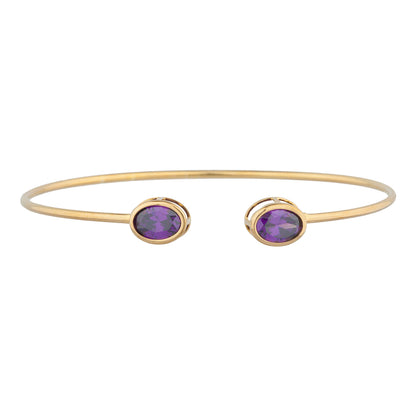 14Kt Gold Amethyst Oval Bezel Bangle Bracelet